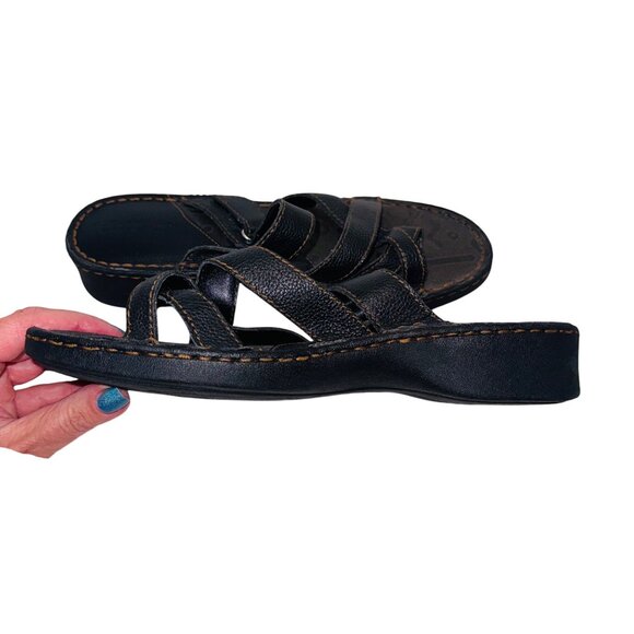 Autumn Run Leather Strappy Sandal Black 9 Cushion Comfort Wedge Adjustable Strap - Picture 9 of 10